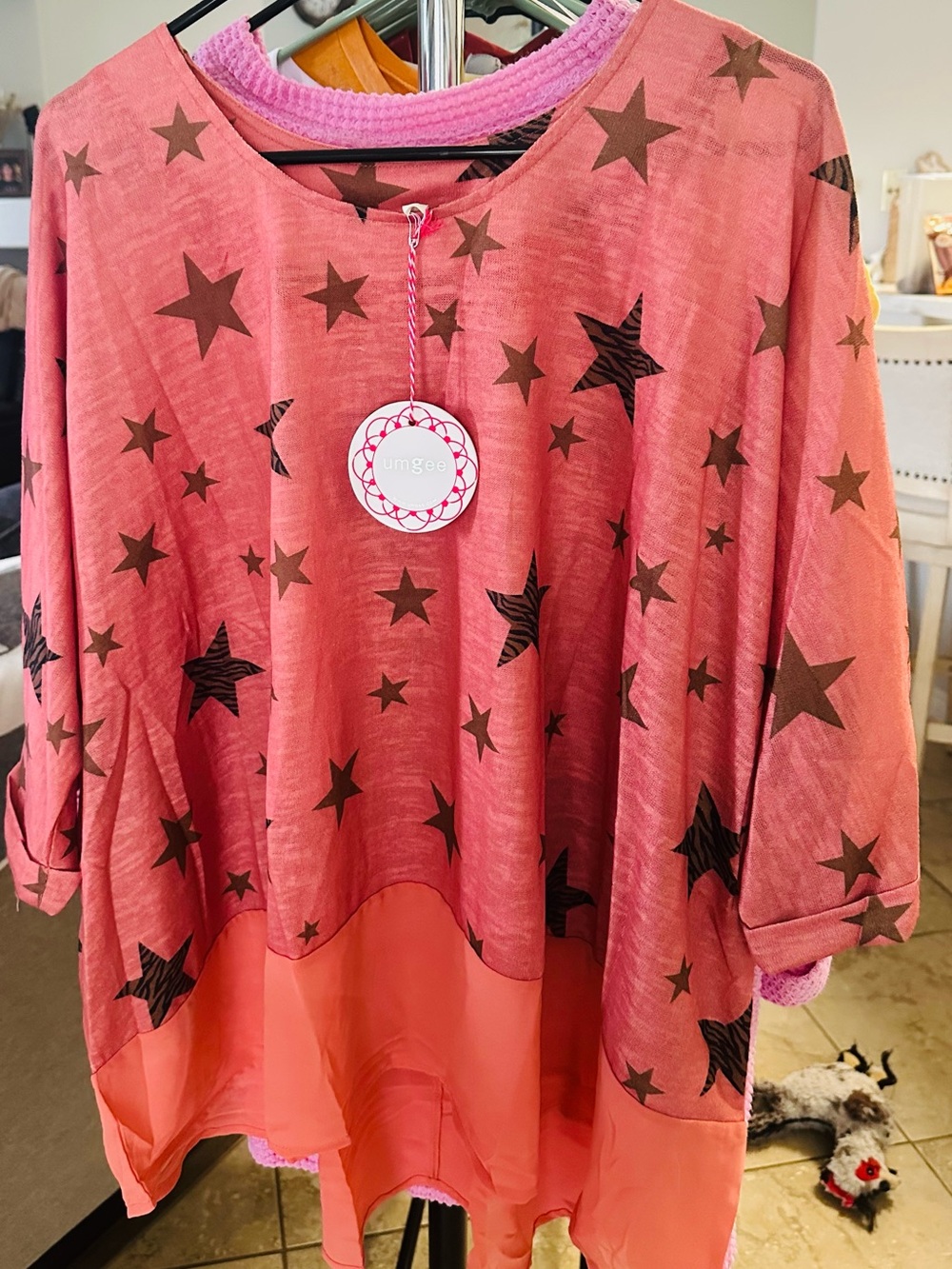 Umgee coral Star Print Layered Tunic